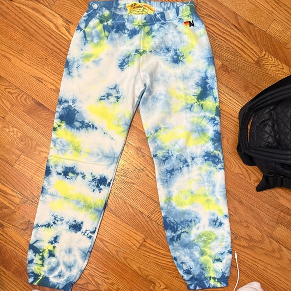 Aviator Nation Blue and Yellow Tie-Dye Joggers-NEVER WAS WORK - STILL SOFT& cozy